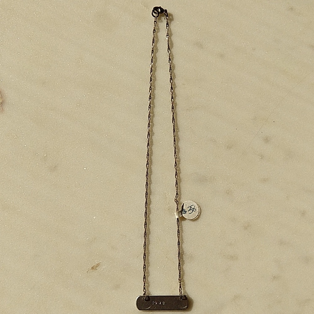 16" Silver Bar Necklace - Love